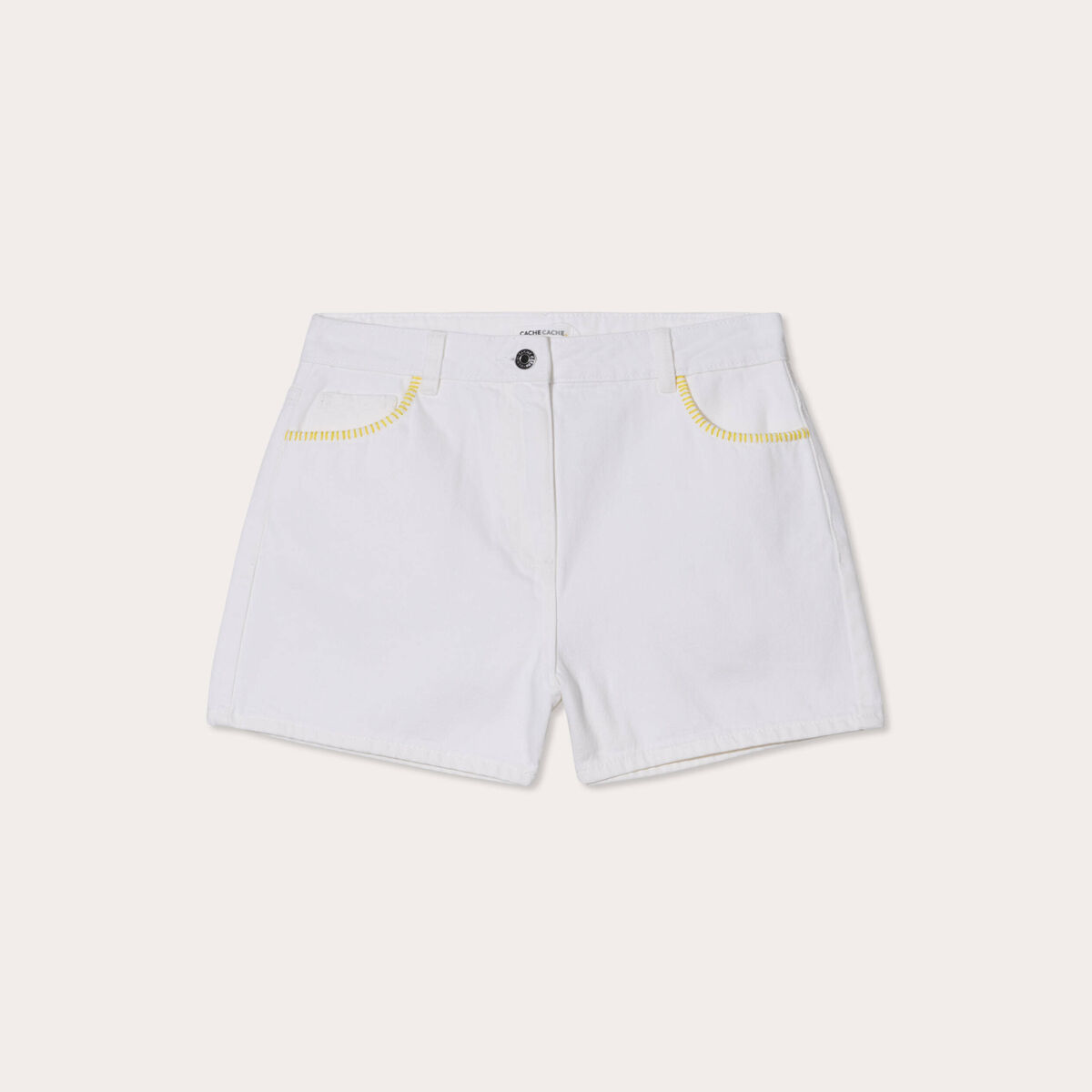 Short droit brodé en jean blanc femme