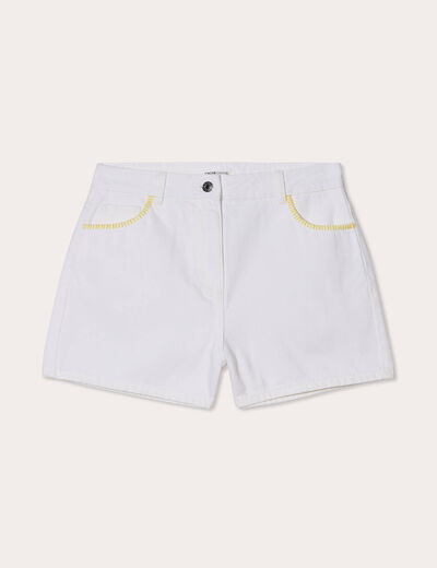 Short droit brodé en jean blanc femme