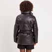 Doudoune ceinturée simili cuir noir femme