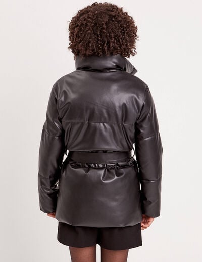 Doudoune ceinturée simili cuir noir femme