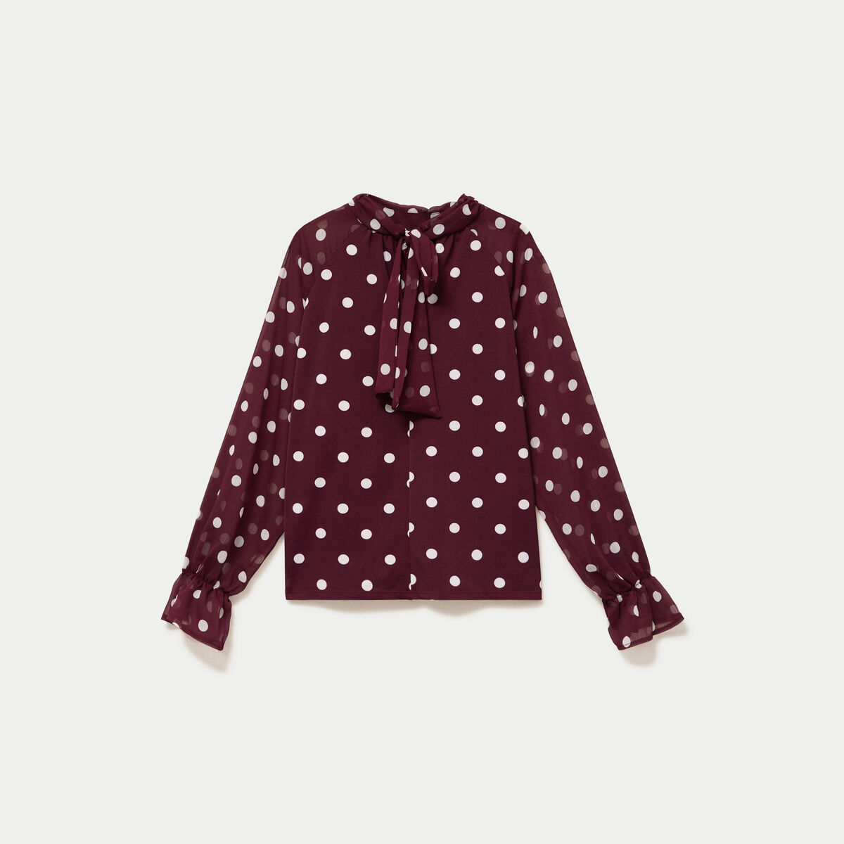 Blouse droite voile manches longues bordeaux femme