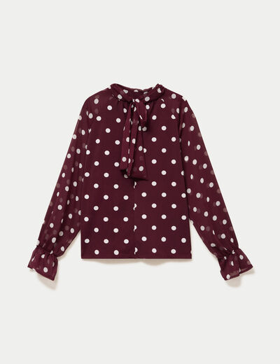 Blouse droite voile manches longues bordeaux femme