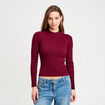 Pull col montant torsades bordeaux femme