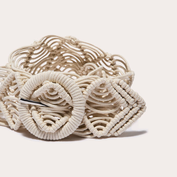 Ceinture large effet macramé ecru femme