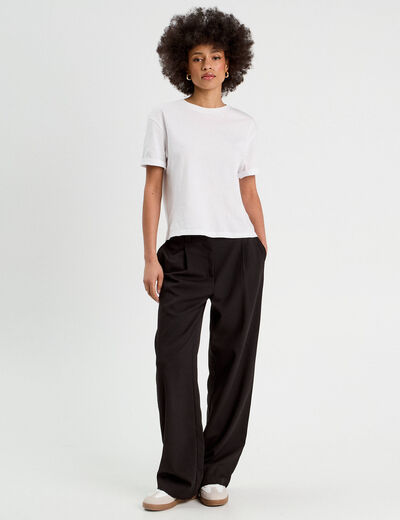 Pantalon large avec pinces noir femme
