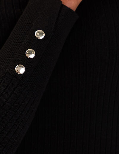 Pull col roulé côtelé noir femme
