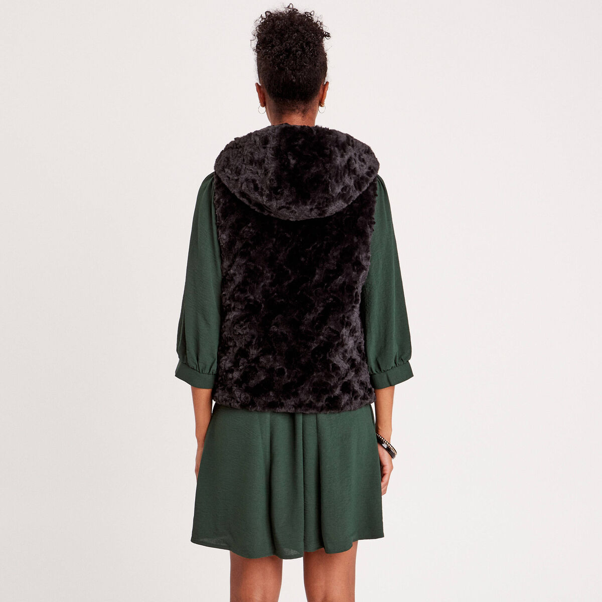 Veste droite à capuche noir femme