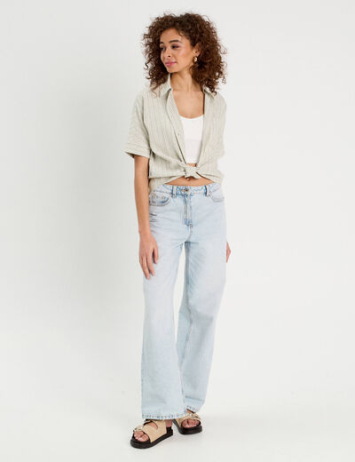 Chemise manches courtes contenant du lin vert femme