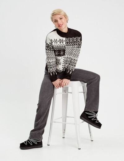 Pull col montant et sequins ecru femme