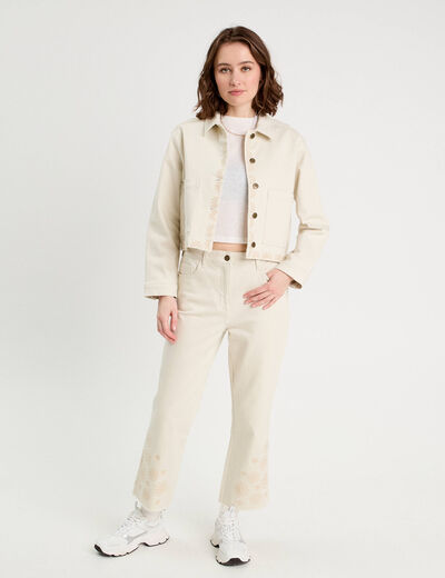 Veste brodée boutonnée ecru femme