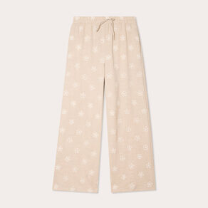 pantalon large brode taupe femme Pantalon large brodé taupe femme