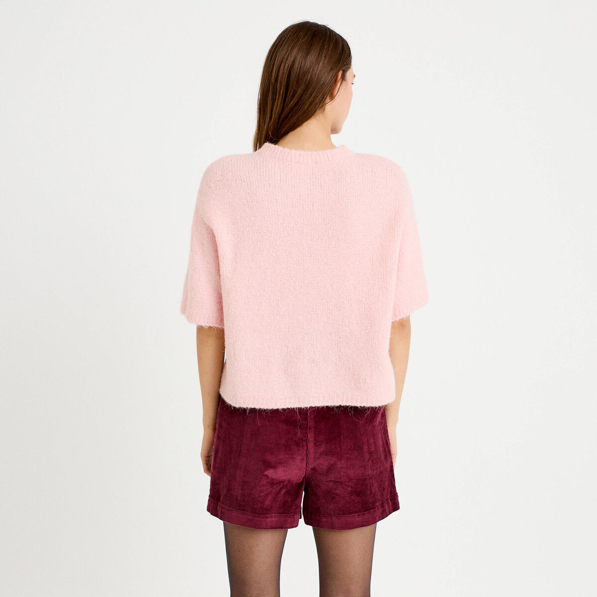 Pull manches courtes rose clair femme