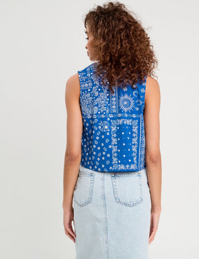 Blouse nouée sans manches bleu femme