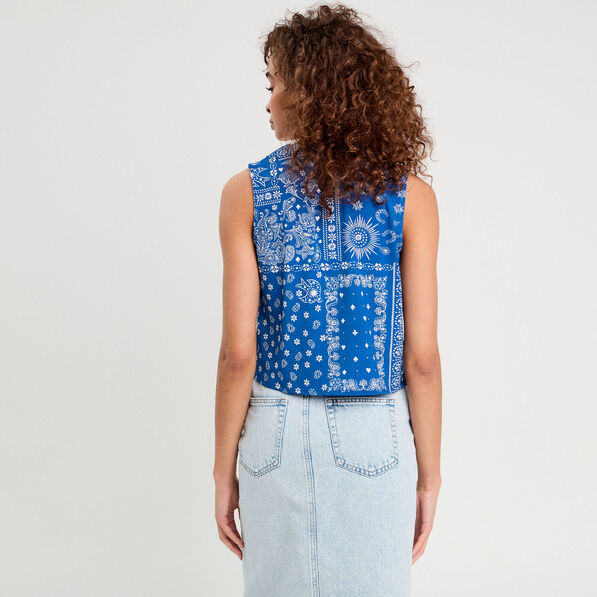 blouse nouee sans manches bleu femme Blouse nouée sans manches bleu femme