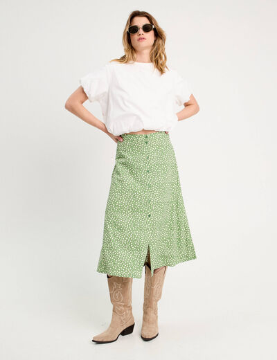 Jupe midi droite boutonnée vert kaki femme