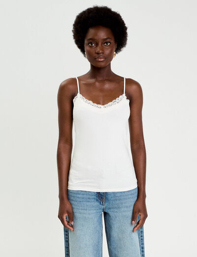 D&eacute;bardeur ajust&eacute; d&eacute;collet&eacute; dentelle ecru femme