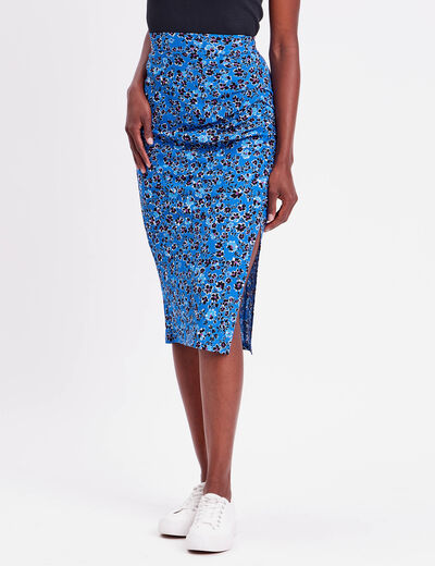 Jupe moulante drapée bleu femme