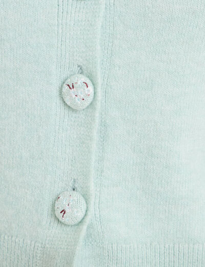 Pull manches courtes boutons brod&eacute;s vert pastel femme