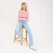 Pull fin col rond manches longues rose poudr&eacute;e femme