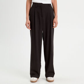 Pantalon large avec pinces noir femme