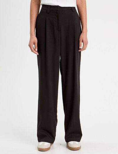 Pantalon large avec pinces noir femme