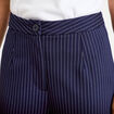 Pantalon large taille haute bleu marine femme