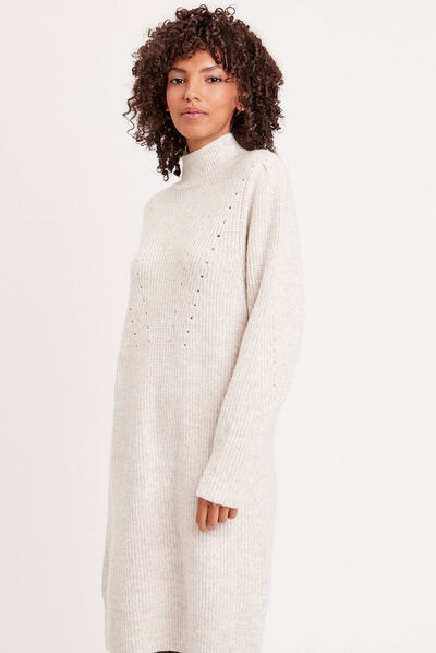 Robe pull moulante col montant sable femme
