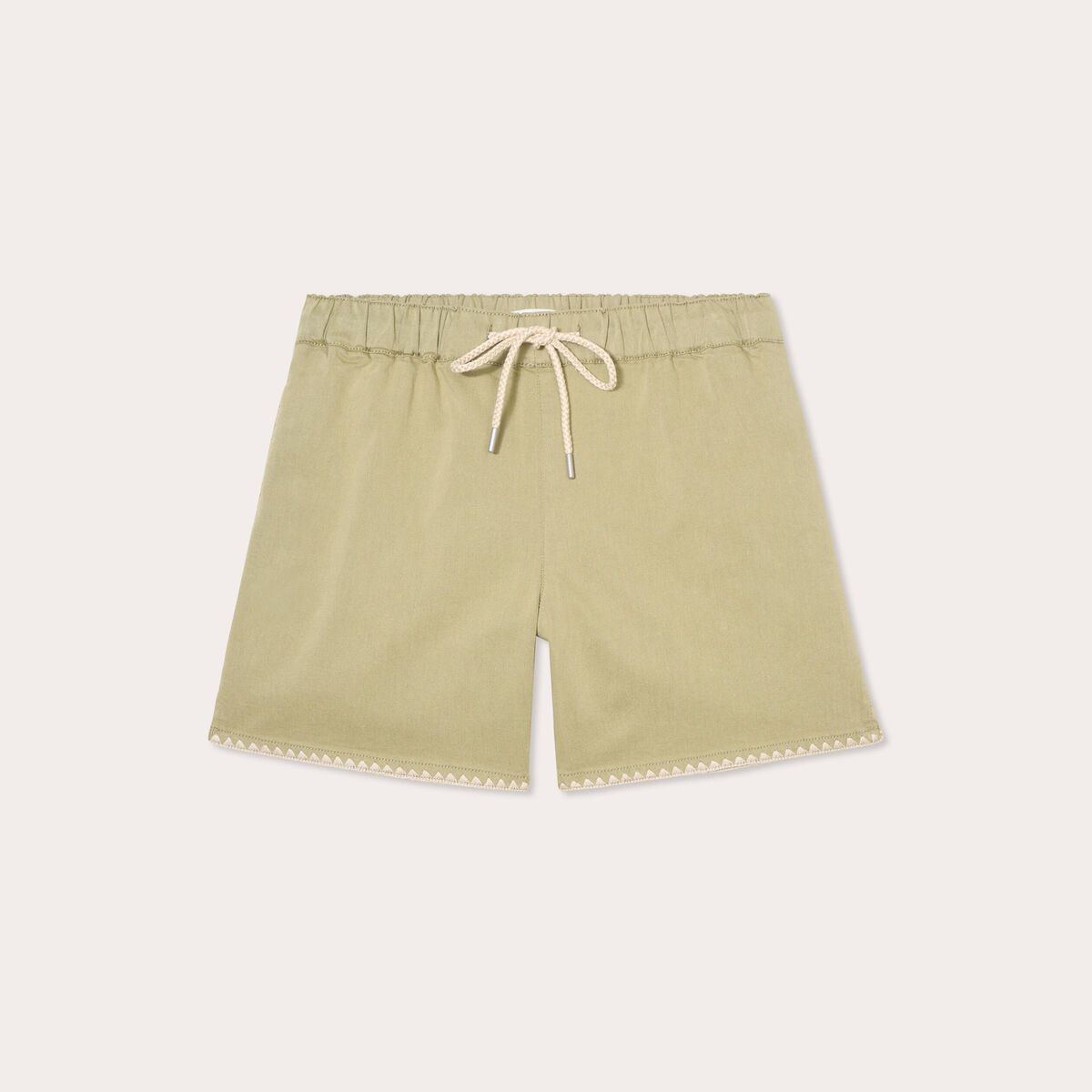 Short droit détails brodés vert kaki femme