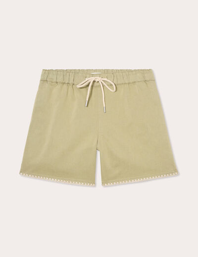 Short droit détails brodés vert kaki femme