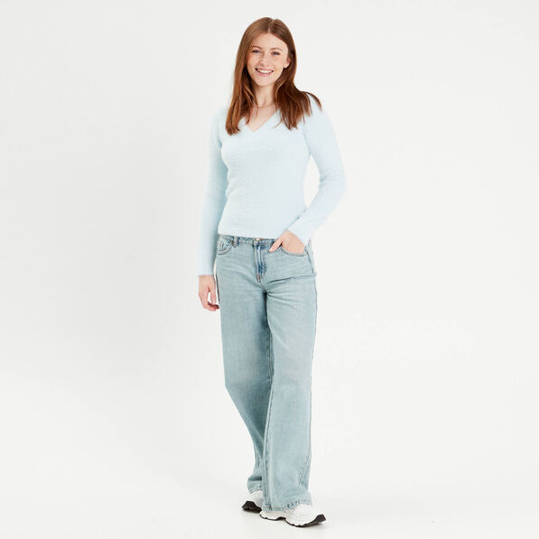 pull manches longues col en v bleu pastel femme Pull manches longues col en V bleu pastel femme