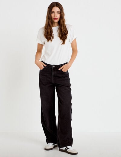 Jean barrel taille haute denim noir femme