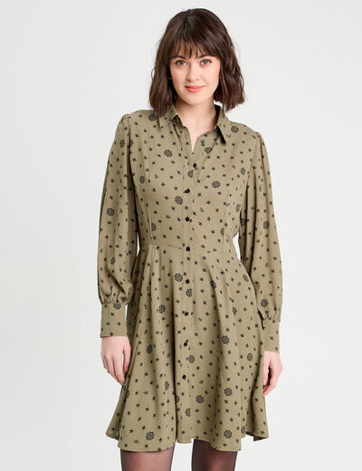 Robe chemise évasée fluide vert femme