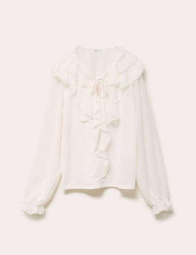 Blouse col v manches longues ecru femme