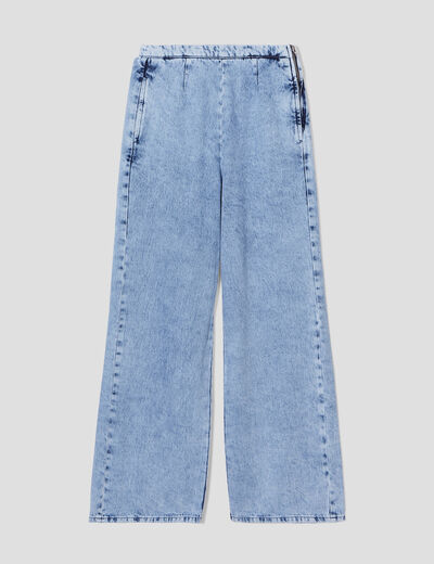 Jeans large zippé denim bleach femme