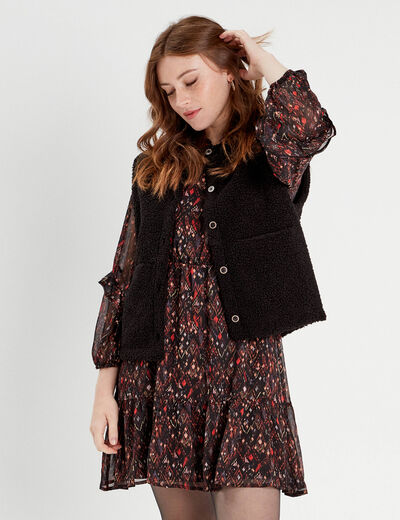 Robe droite volants noir femme