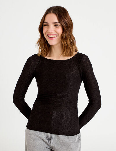 T-shirt motif en relief noir femme
