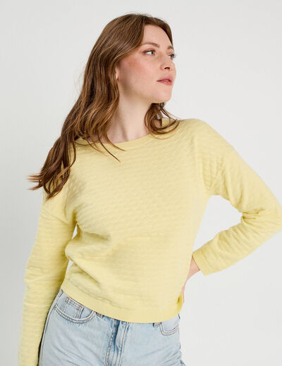 Pull col bateau jaune clair femme