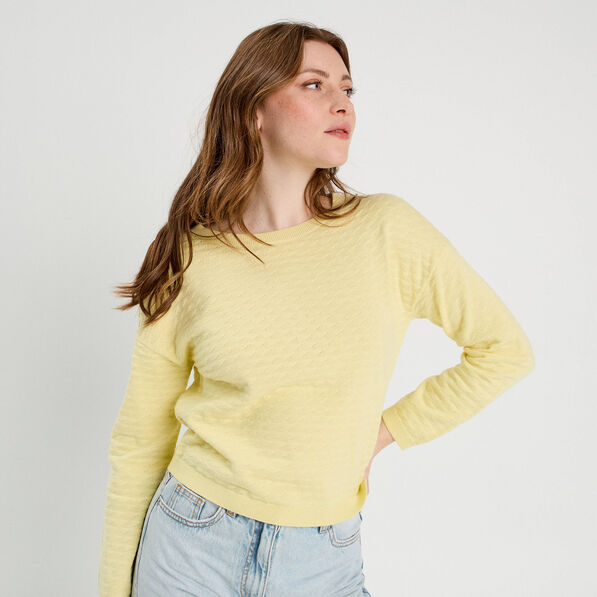 Pull col bateau jaune clair femme
