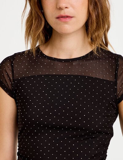 Top ajust&eacute; col rond manches courtes noir femme