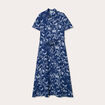 Robe chemise longue ceinturée bleu marine femme