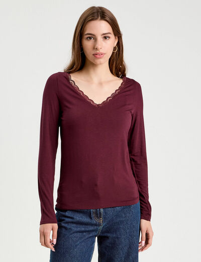 T-shirt manches longues violet foncé femme