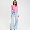 Body ajusté manches courtes dentelle rose femme