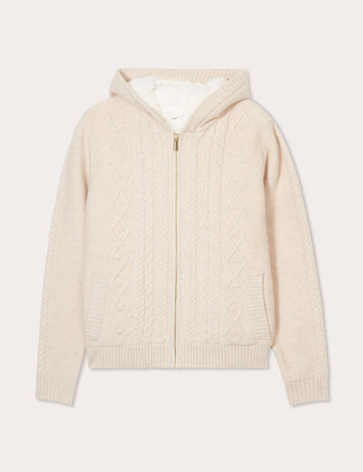 Gilet à capuche zippé beige femme