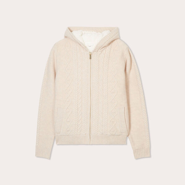 gilet a capuche zippe beige femme Gilet à capuche zippé beige femme