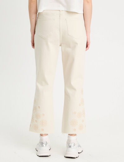 Pantalon large brodé 7/8ème ecru femme