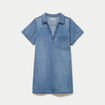 Robe trap&egrave;ze courte en jean col chemise denim double stone femme