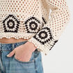 Pull effet crochet beige femme