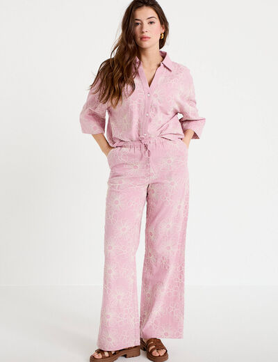 Pantalon large taille standard rose clair femme