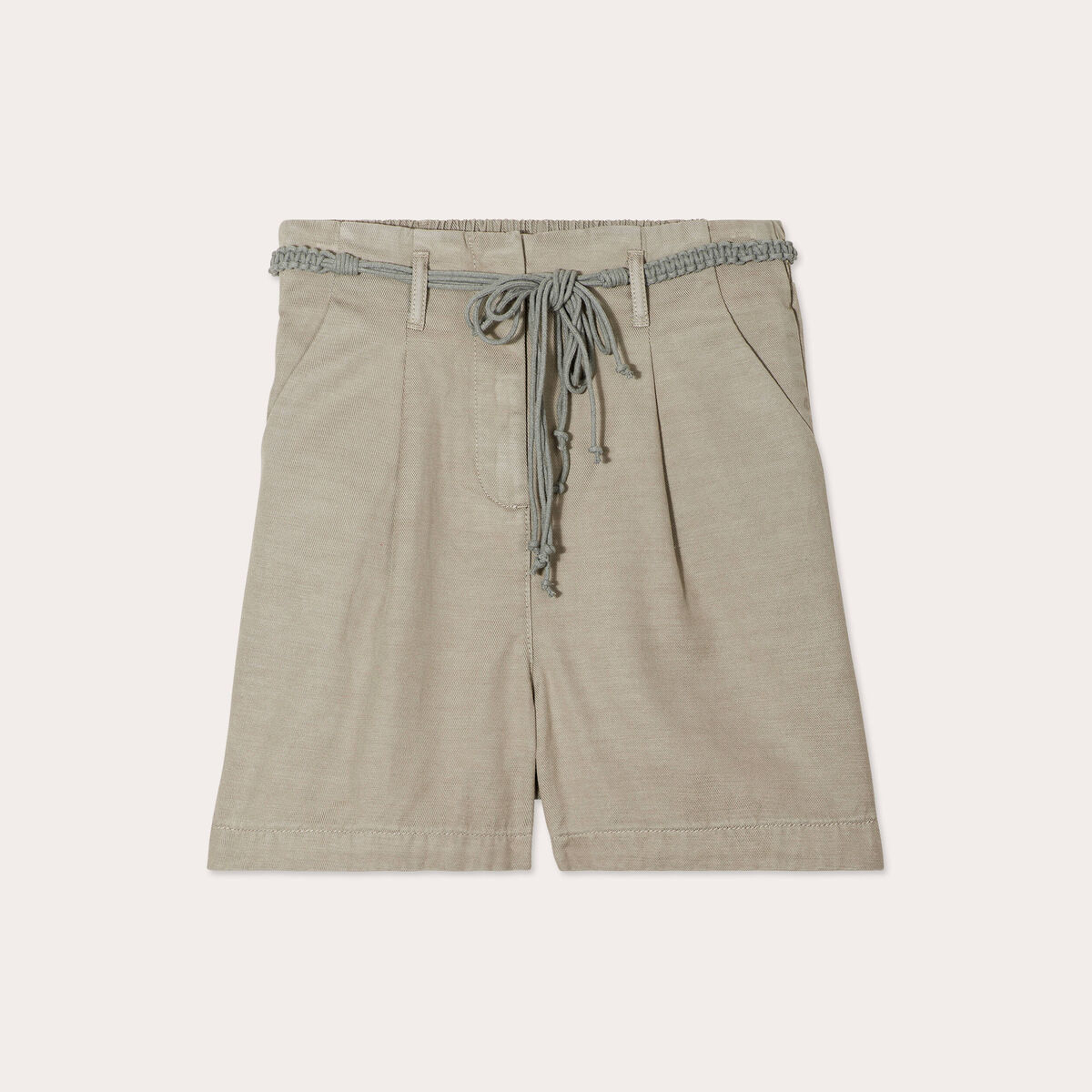 Short ample ceinture tressée vert kaki femme