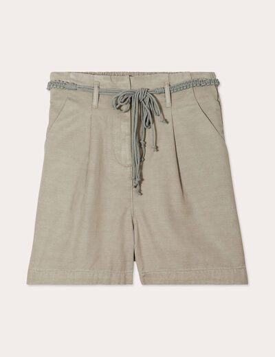 Short ample ceinture tressée vert kaki femme